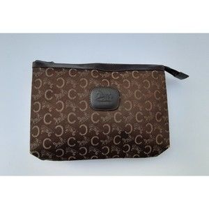 CELINE C Horse Carriage Clutch Bag Pouch Canvas Leather Brown Made In Italy